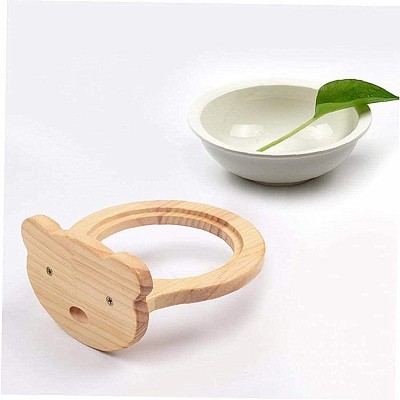 Custom natural removable lovely shaped single porcelain bowl solid wood water food hanging holder feeder for dog cat small pet