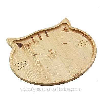 Unfinished tabletop organizer  cute cat shape wooden tray for food fruit drink snack